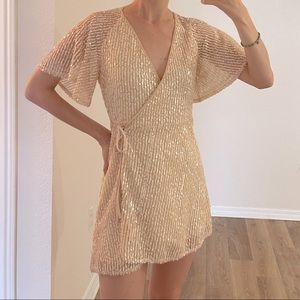 Zara Sequin Mini Dress Medium Size Cream Color